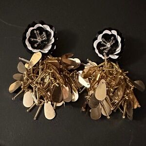 Elegant Gold and Black Floral Earrings